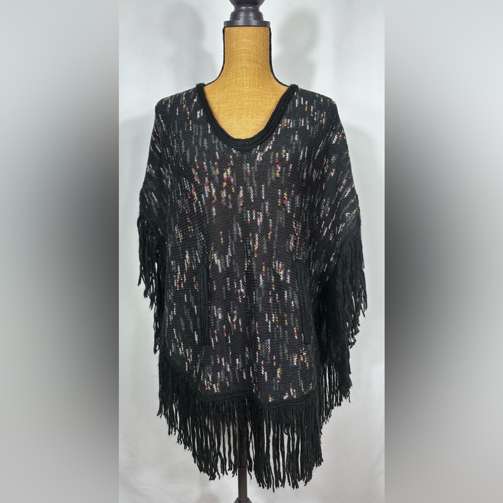 Ella Moss Black Negev Fringe Poncho (XS/S)